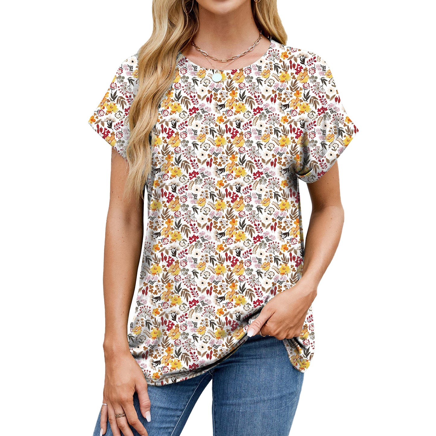 Women's Summer Printed Round Neck Loose Sleeves Women's T-shirt