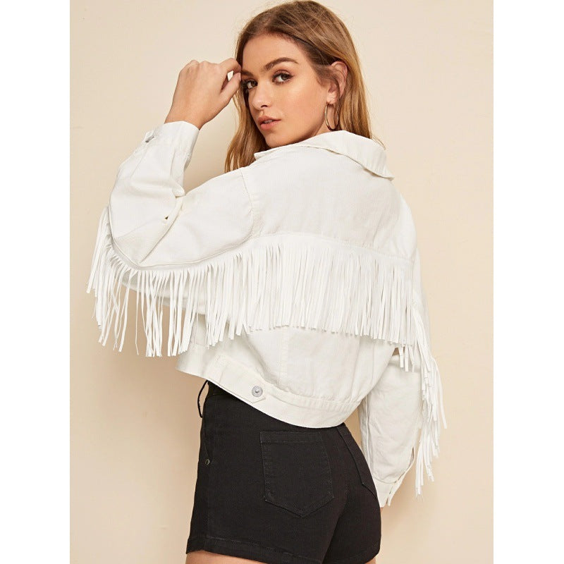 Women's Unique Denim Chic White Tassel Shorts