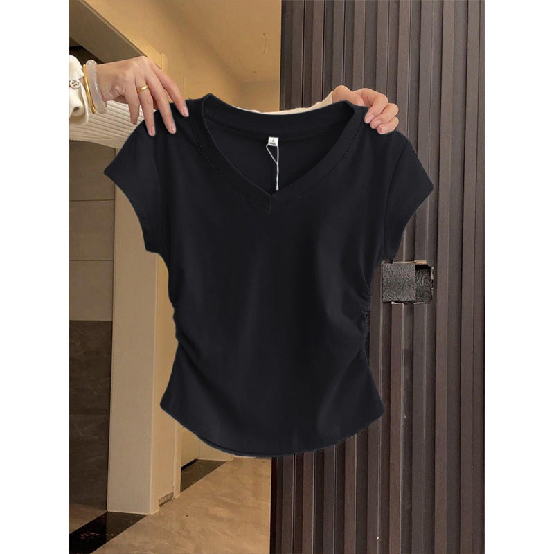 Women's Cotton White Round Neck Shoulder Short-sleeved Tops