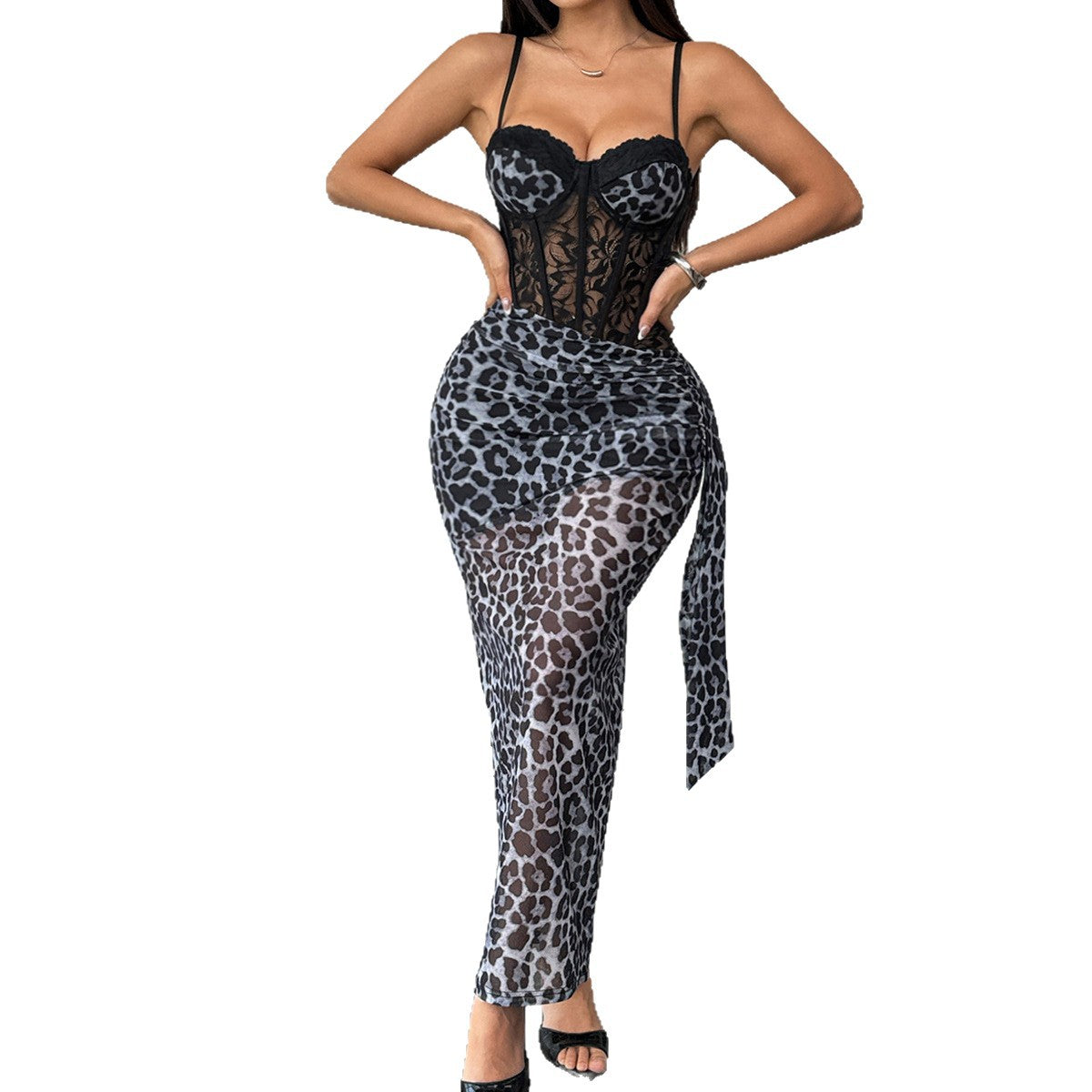 Women's Wild Leopard Print Bandeau Sexy Lace Dress