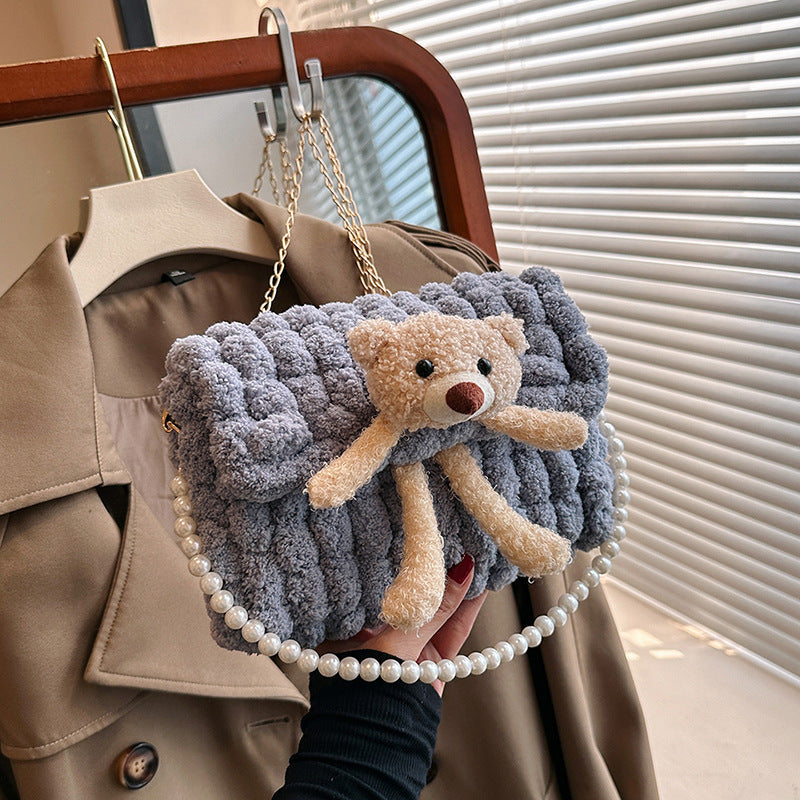 Bear Hand-woven Material Wool Homemade Cute Gift Crossbody Bags