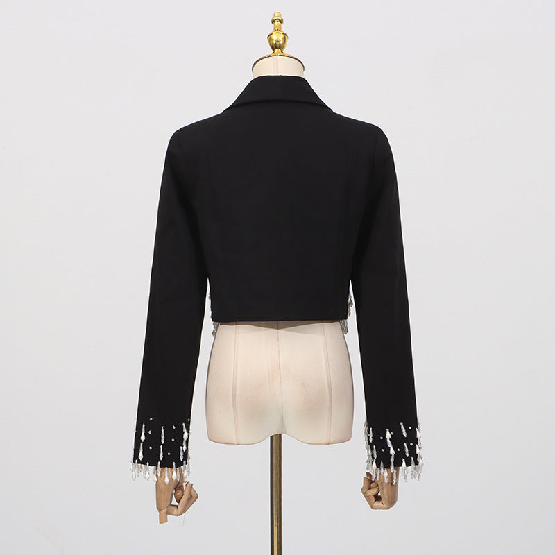 Women's Fashionable Autumn Rhinestone Stitching Design Long Suits