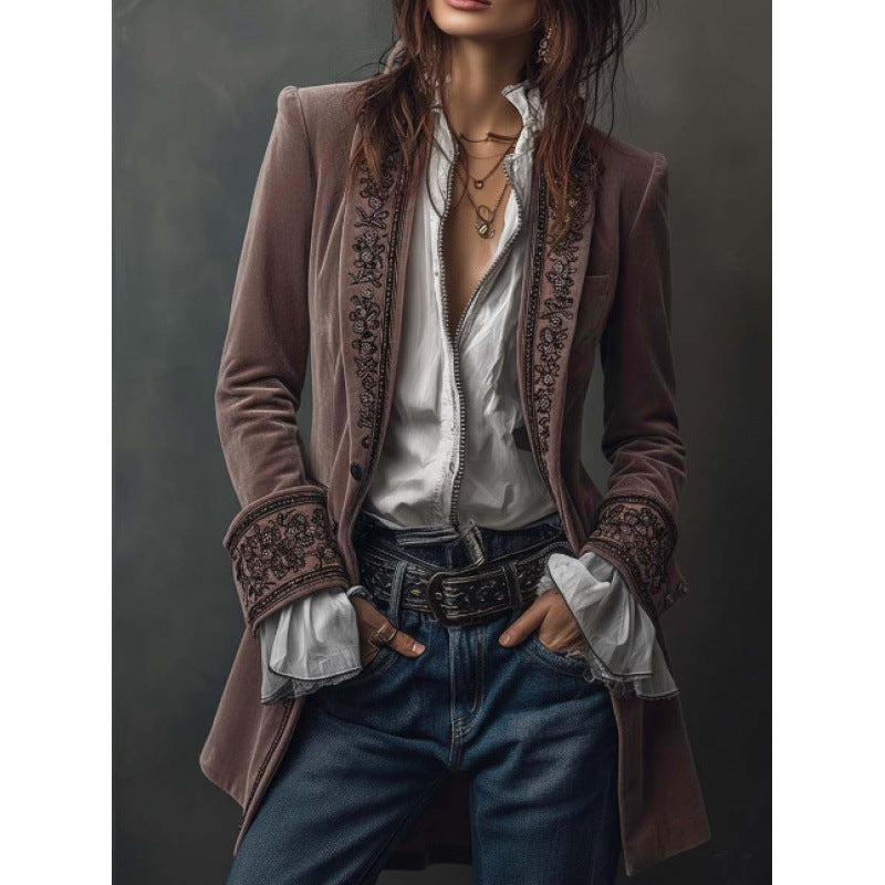 Women's Long Sleeve Solid Color Stitching Lace Jackets