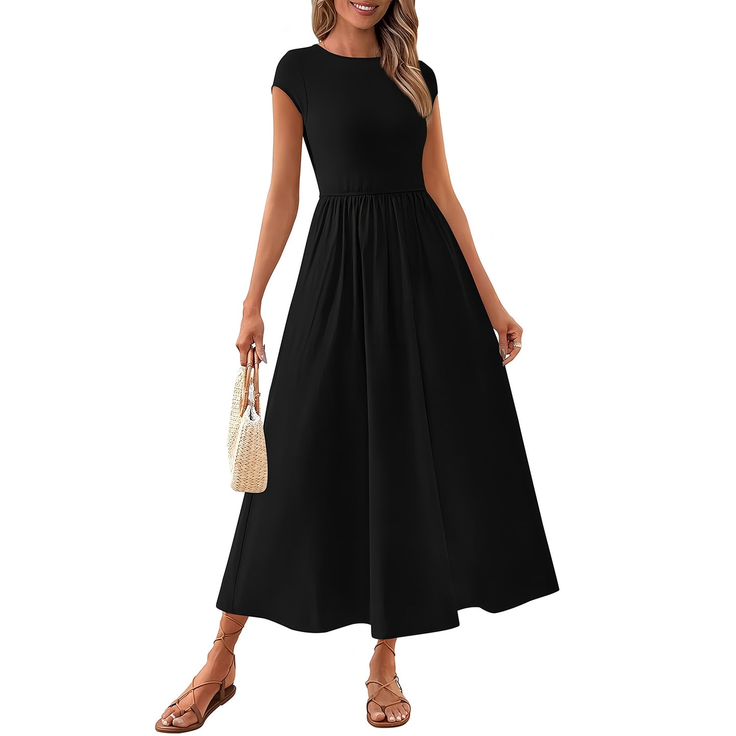 Women's Casual Seaside Vacation Style Cap Sleeve Stitching Dress