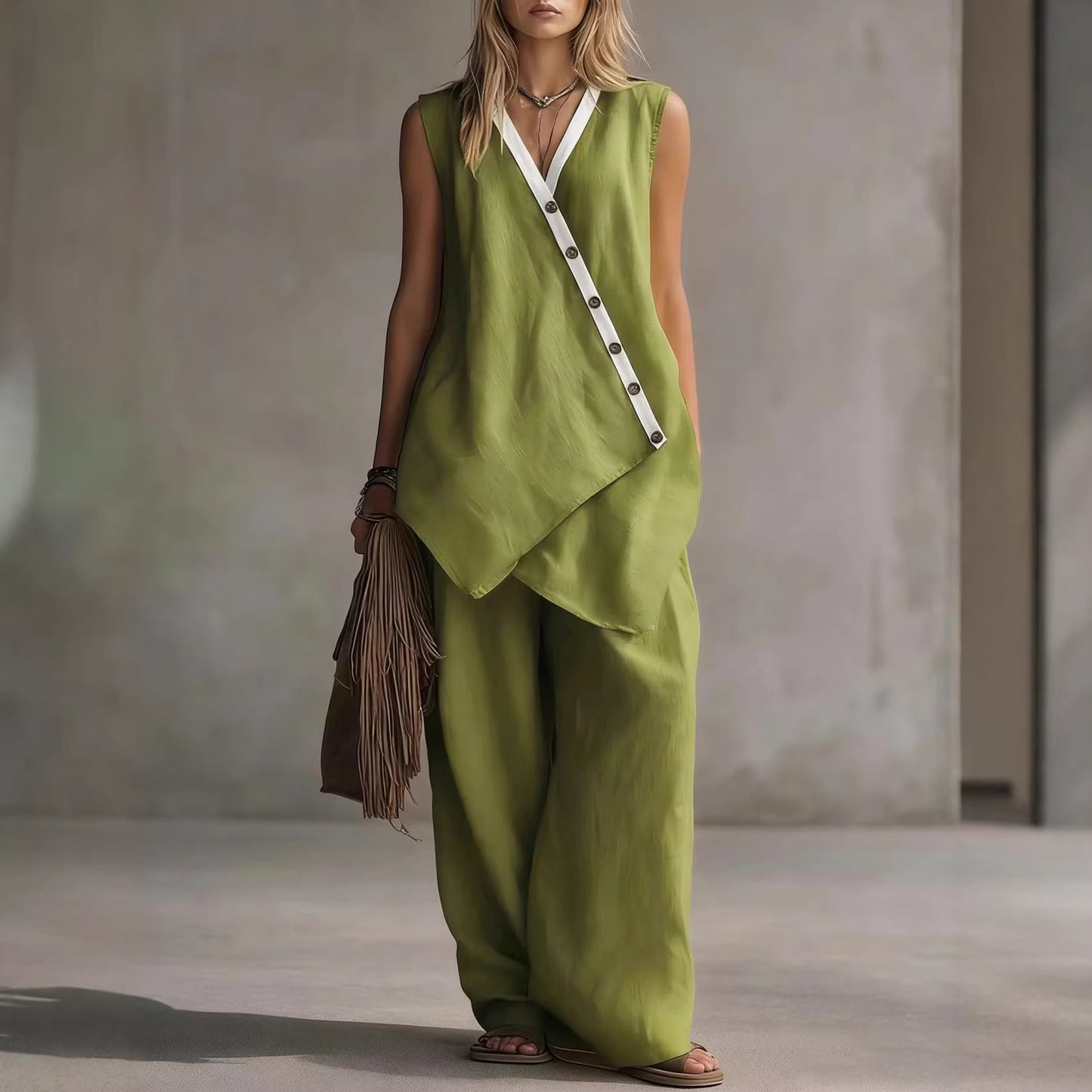 Popular Bohemian Irregular Button Wide Leg Suits