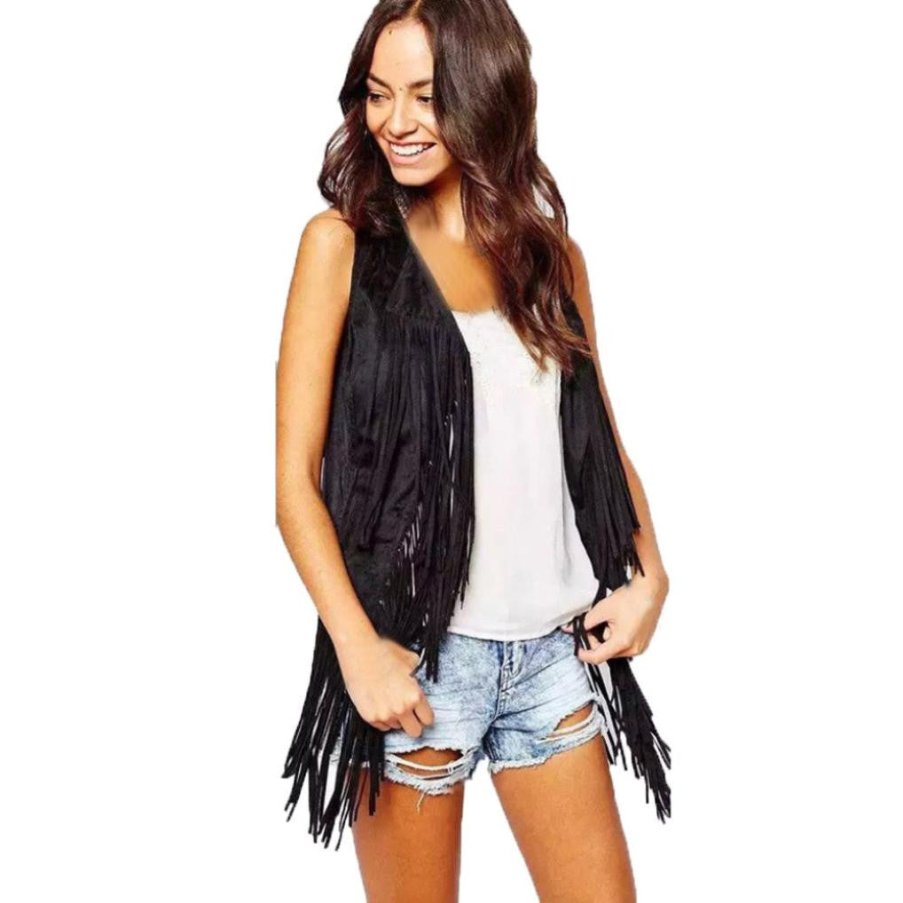 Stylish Charming Women's Tassel Suede Mid-length Women's Vest