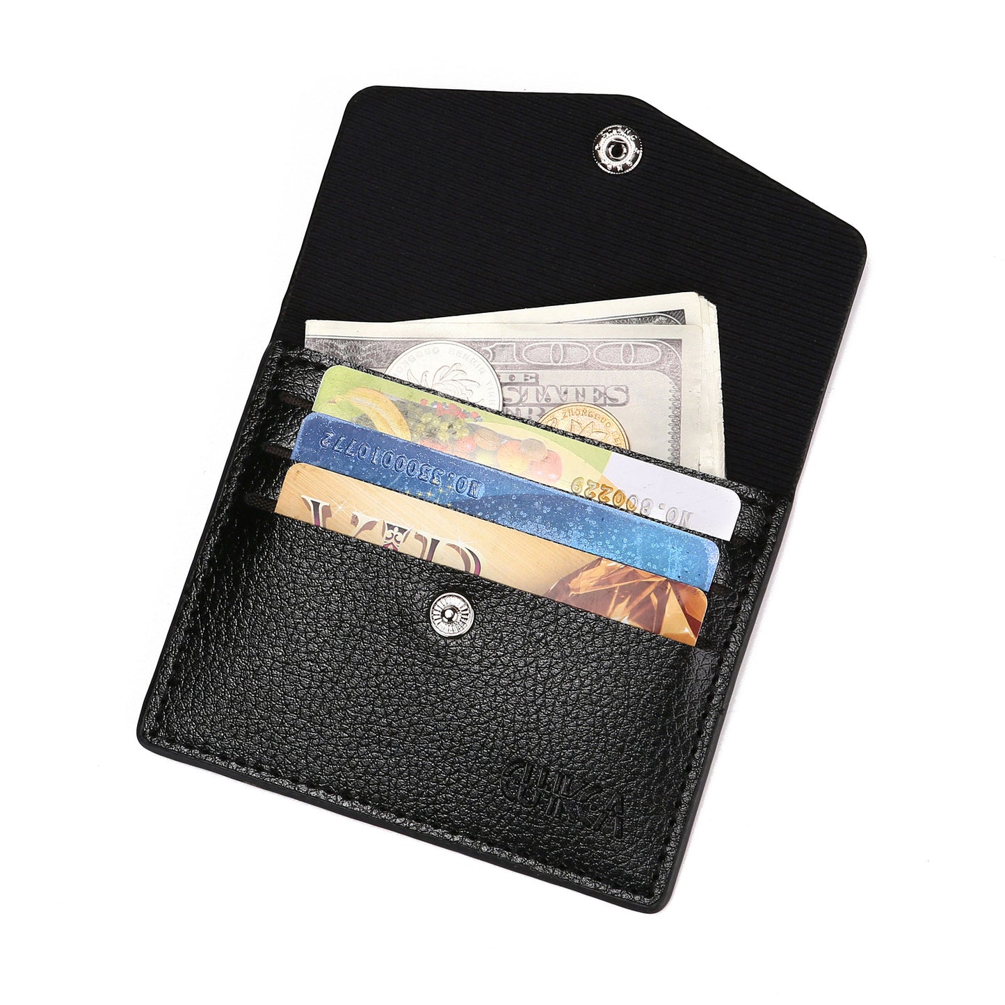 Women's & Men's Lychee Leather Clamp Simple Stylish Portable Card Holder
