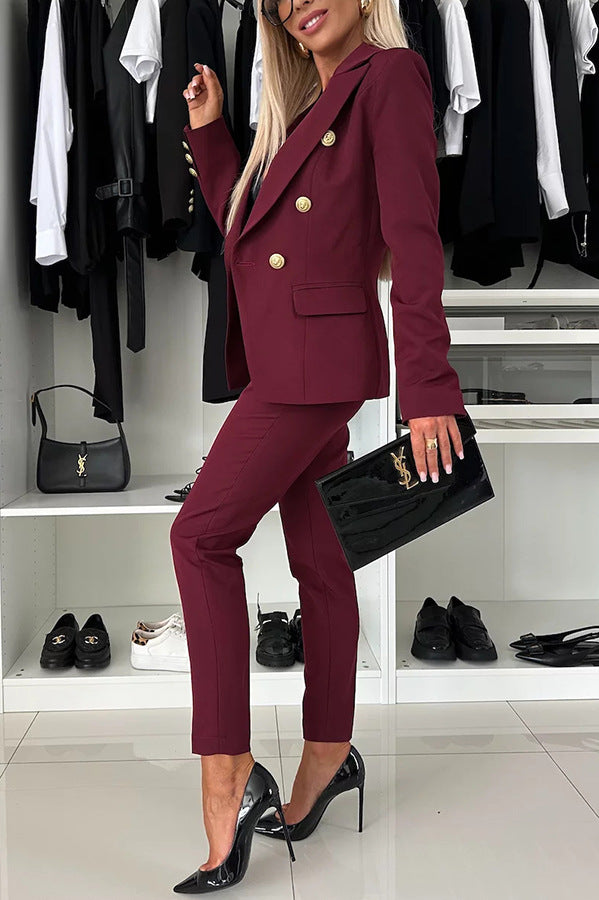 Women's Elegant Capable Professional Double-breasted Trouser Suits