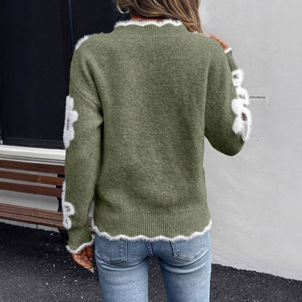 Women's Beautiful Elegant Floral Jacquard Flower Sweaters