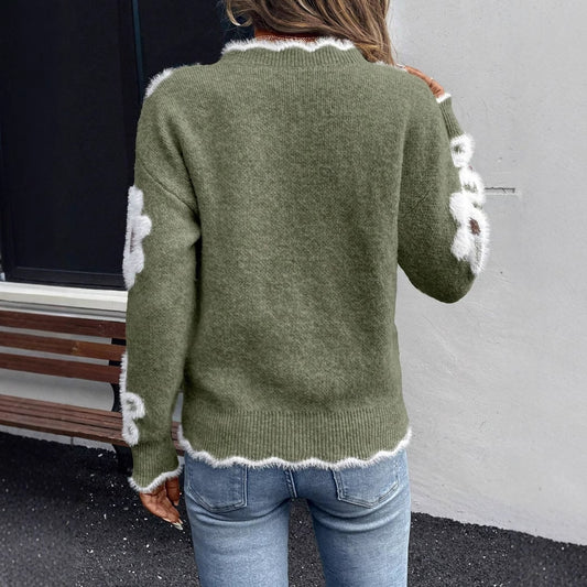 Women's Beautiful Elegant Floral Jacquard Flower Sweaters