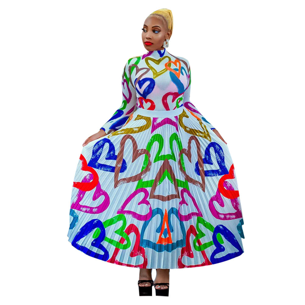 Women's Independent Printed Pleated Two-piece Set Oversized Suits