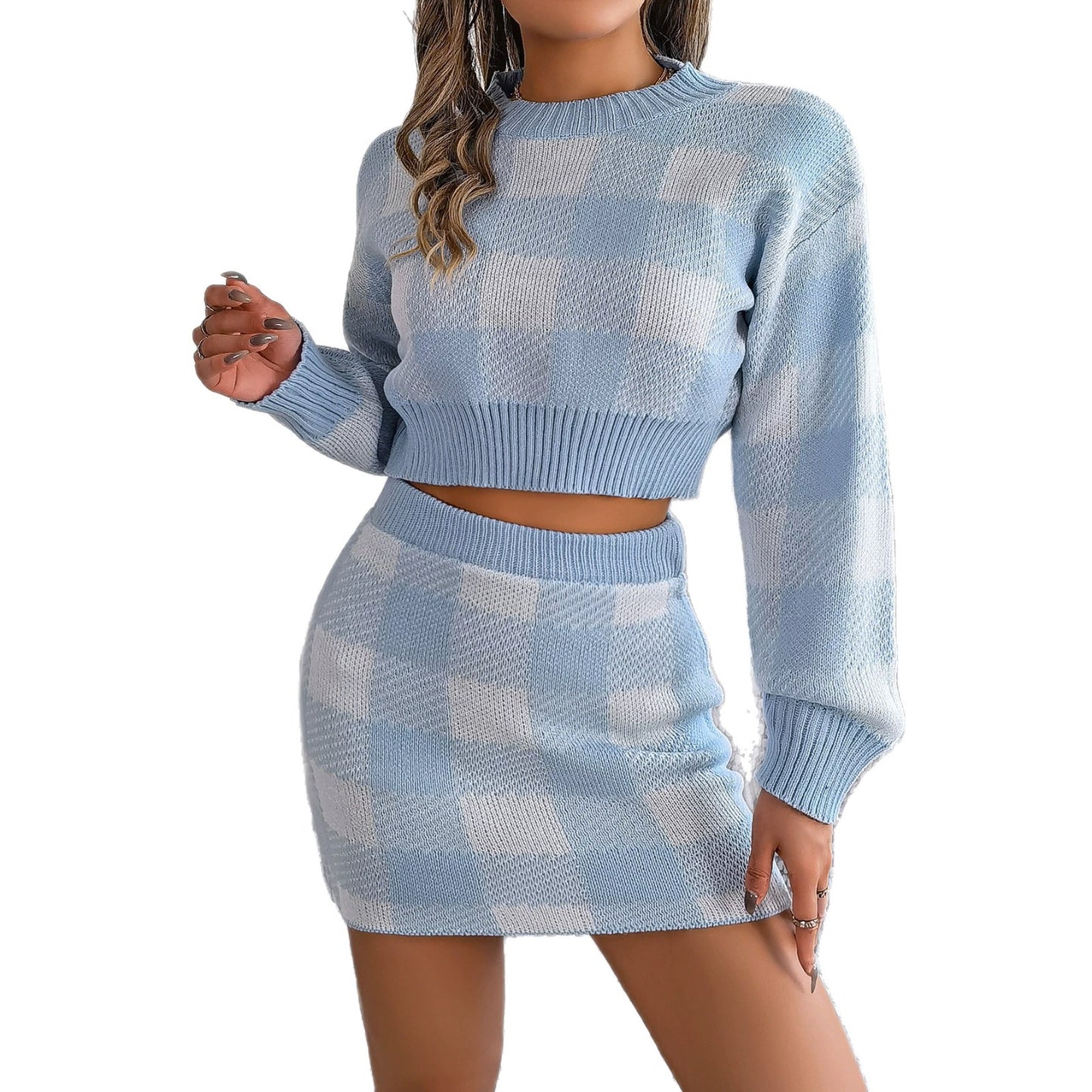 Women's Contrast Color Plaid Long Sleeves Cropped Fashion Casual Suit