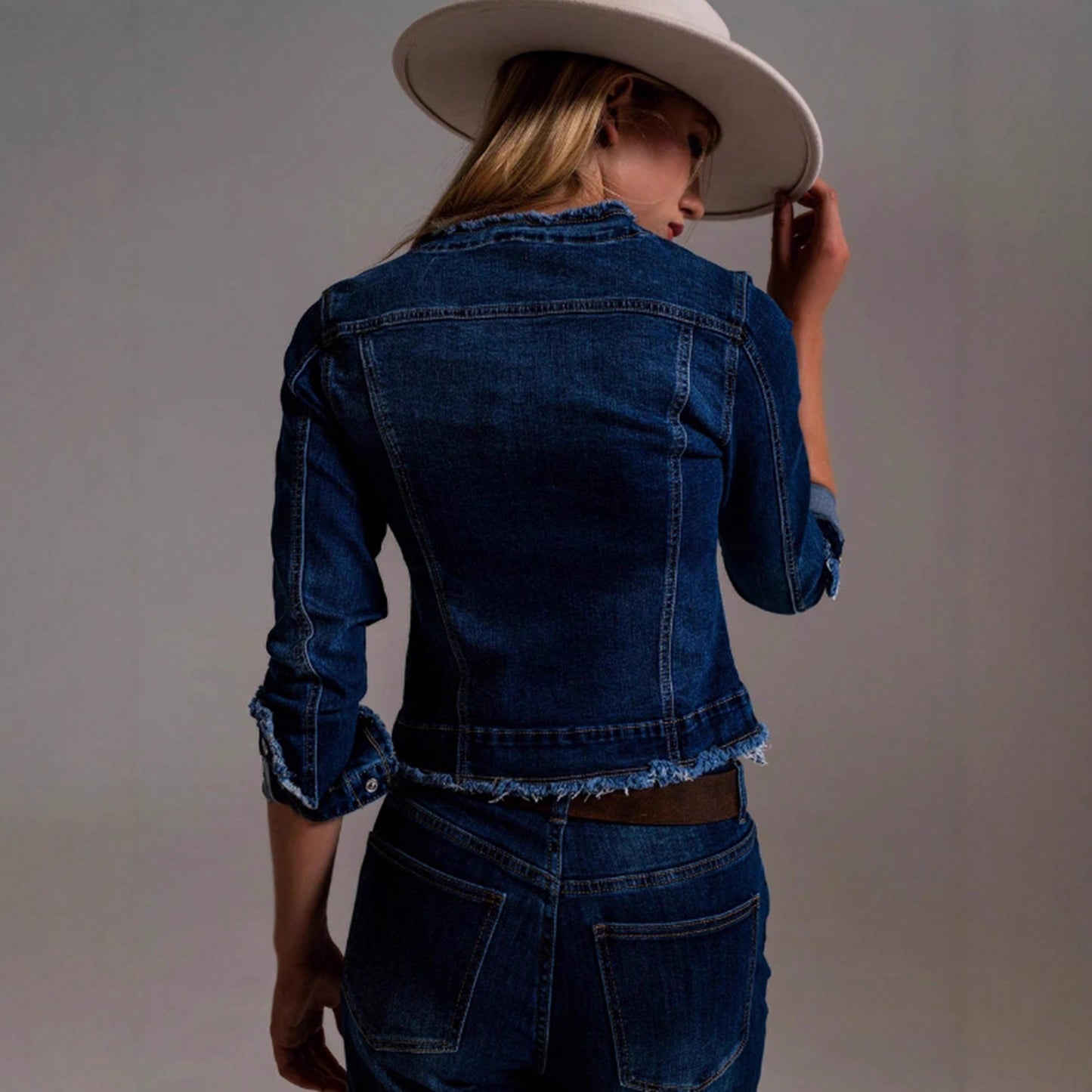 Denim Autumn Frayed Dark Blue Classic Jackets