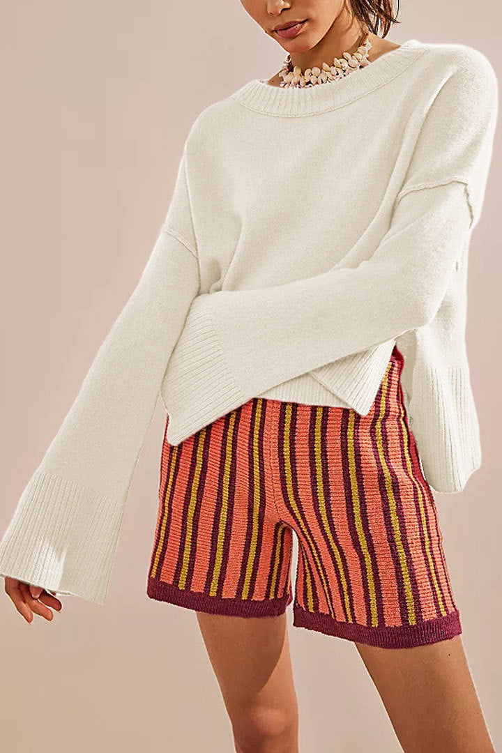 Women's Solid Color Flared Sleeves Pullover Fashion Sweaters