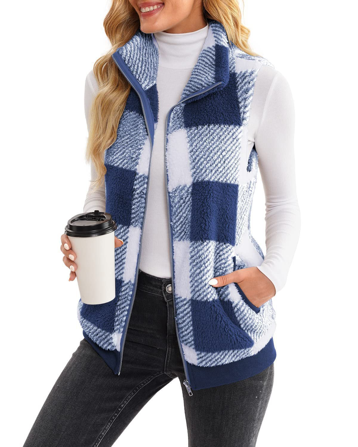 Women's Waistcoat Plaid Comfortable Veet Stand Collar Vests