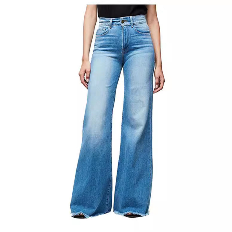 Retro Wide Leg Straight Washed Denim Pants