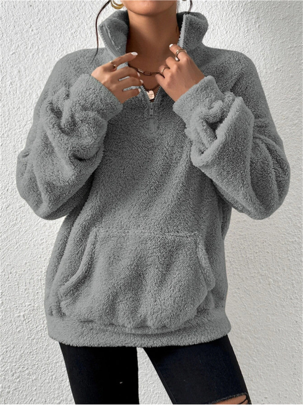Women's Veet Fleece-lined Stand Collar Casual Women's Sweater, Sweater
