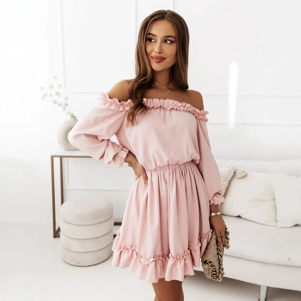 Women's Fashion Casual Solid Color Waist Dress