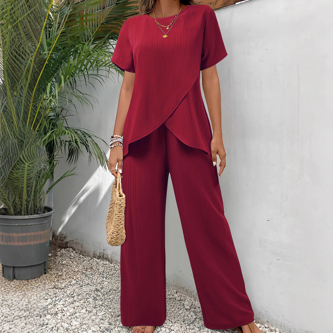 Women's Summer Two-piece Sleeve Round Neck Loose Fashion Casual Suit
