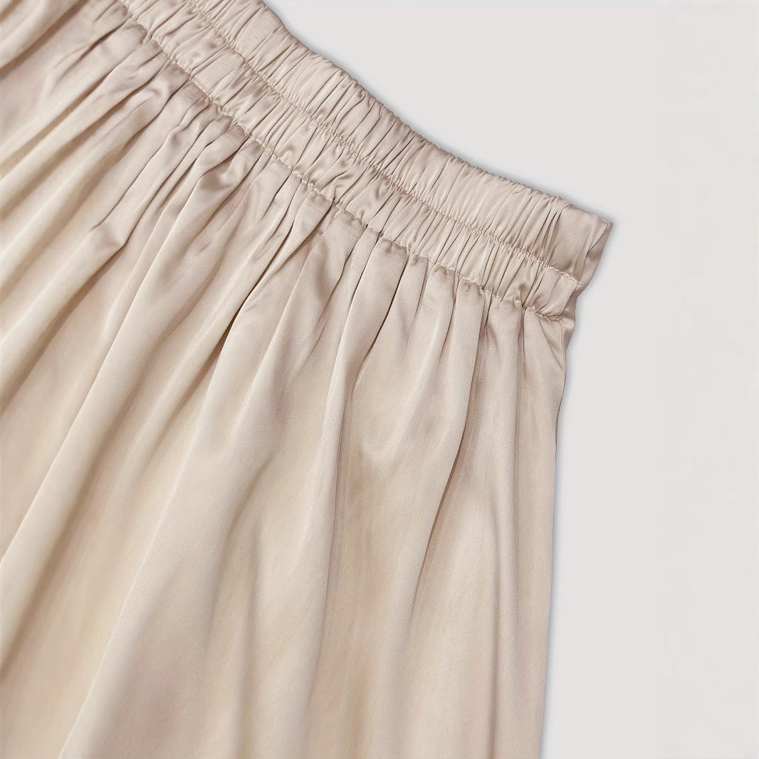 Satin Dress Solid Color Sleeveless Swing Collar Skirts
