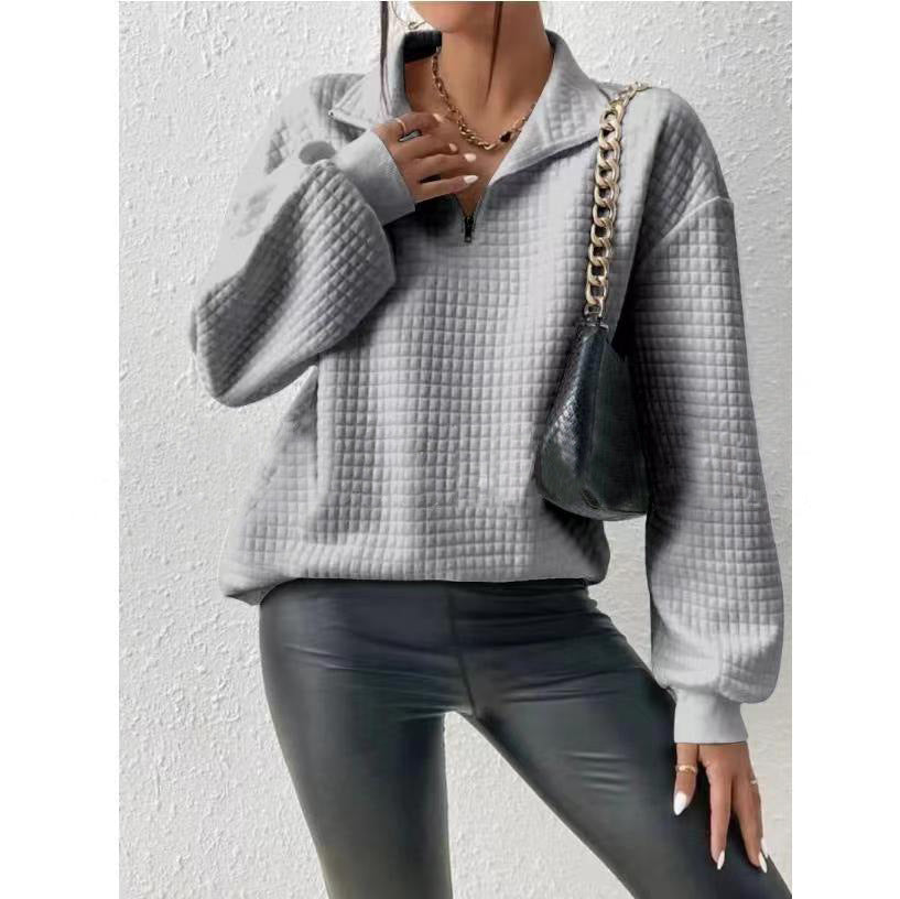 Women's Autumn Comfortable Loose Waffle Solid Color Stand Collar Women's Sweater, Sweater