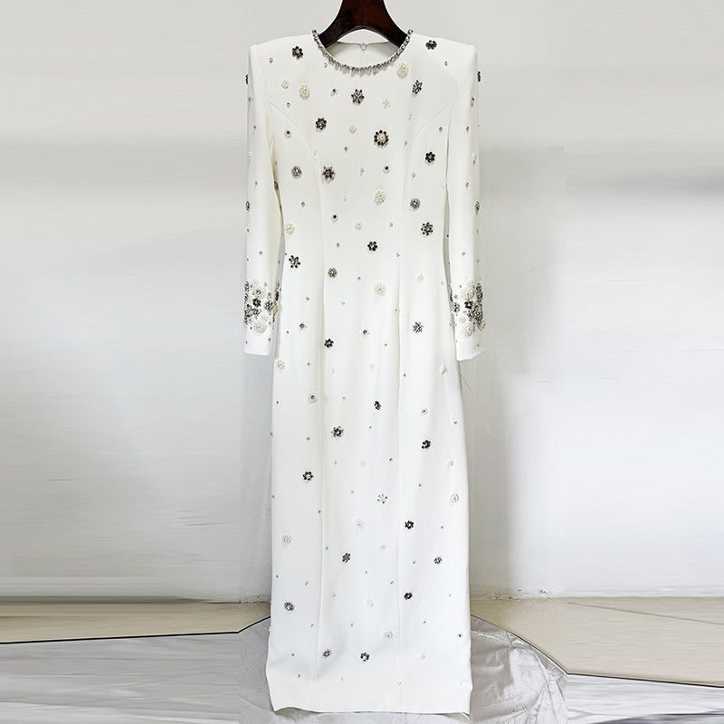 Fashion Bead Diamond Slim Long Dress Dresses
