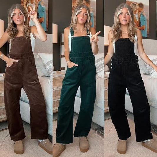 Women's Slouchy Corduroy Overalls Fashion Loose-fitting Jumpsuits