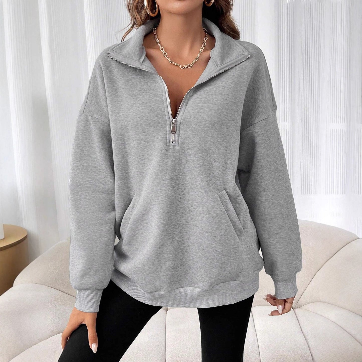 Women's Sexy Design Lapel Pocket Loose Long Sleeve Tops