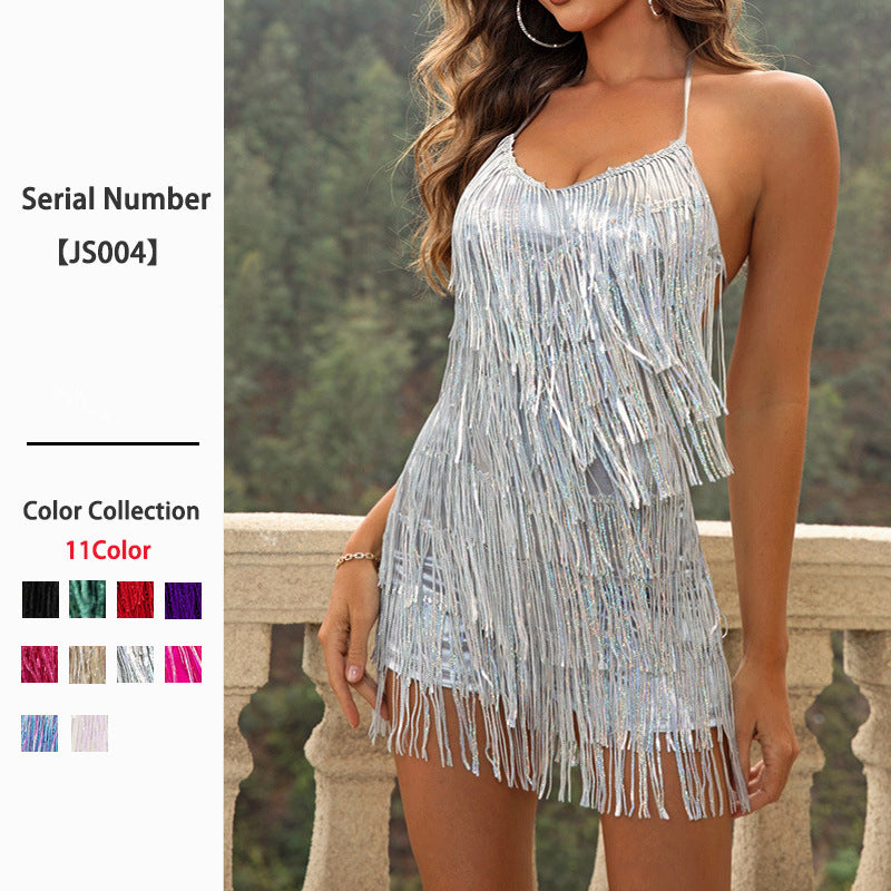 Women's Summer Strap Dress Fashion Hot Backless Tassel Skirts