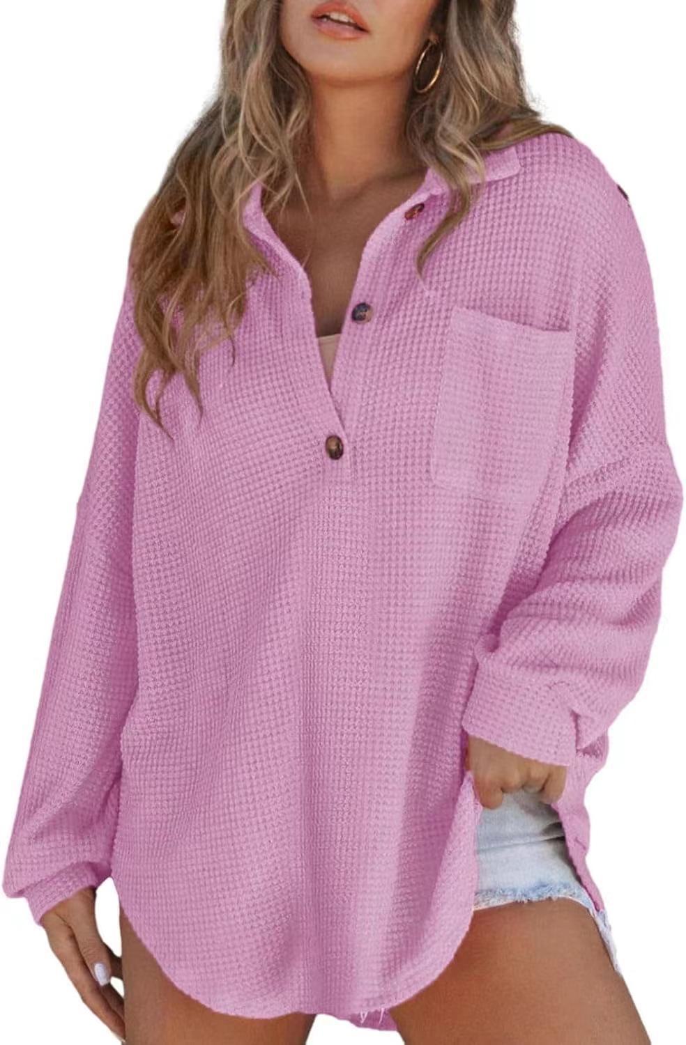Glamorous Casual Women's Waffle Knitted Loose Women's Sweater, Sweater