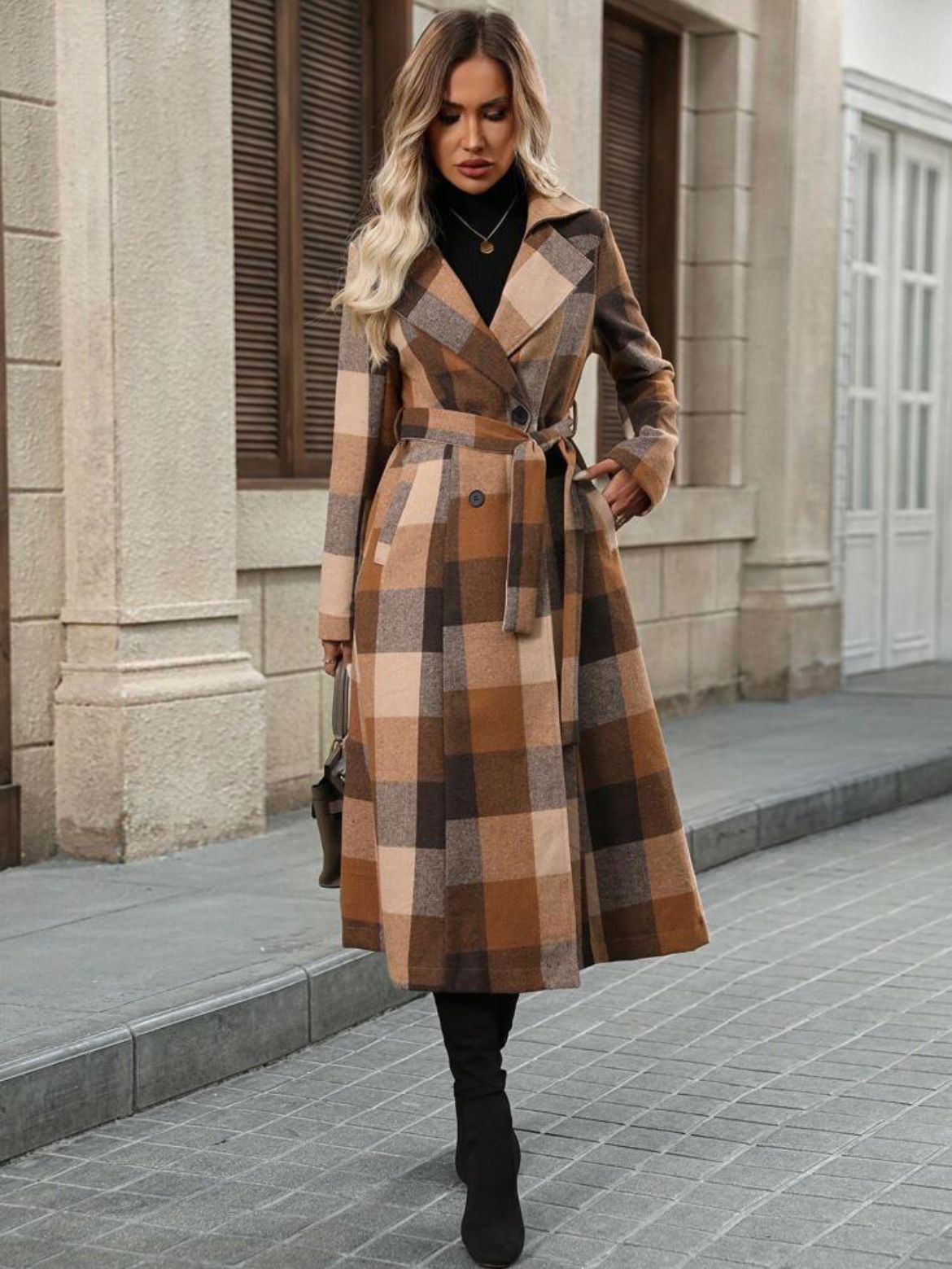 Women's Woolen Lace Up Double Breasted Extended Coats