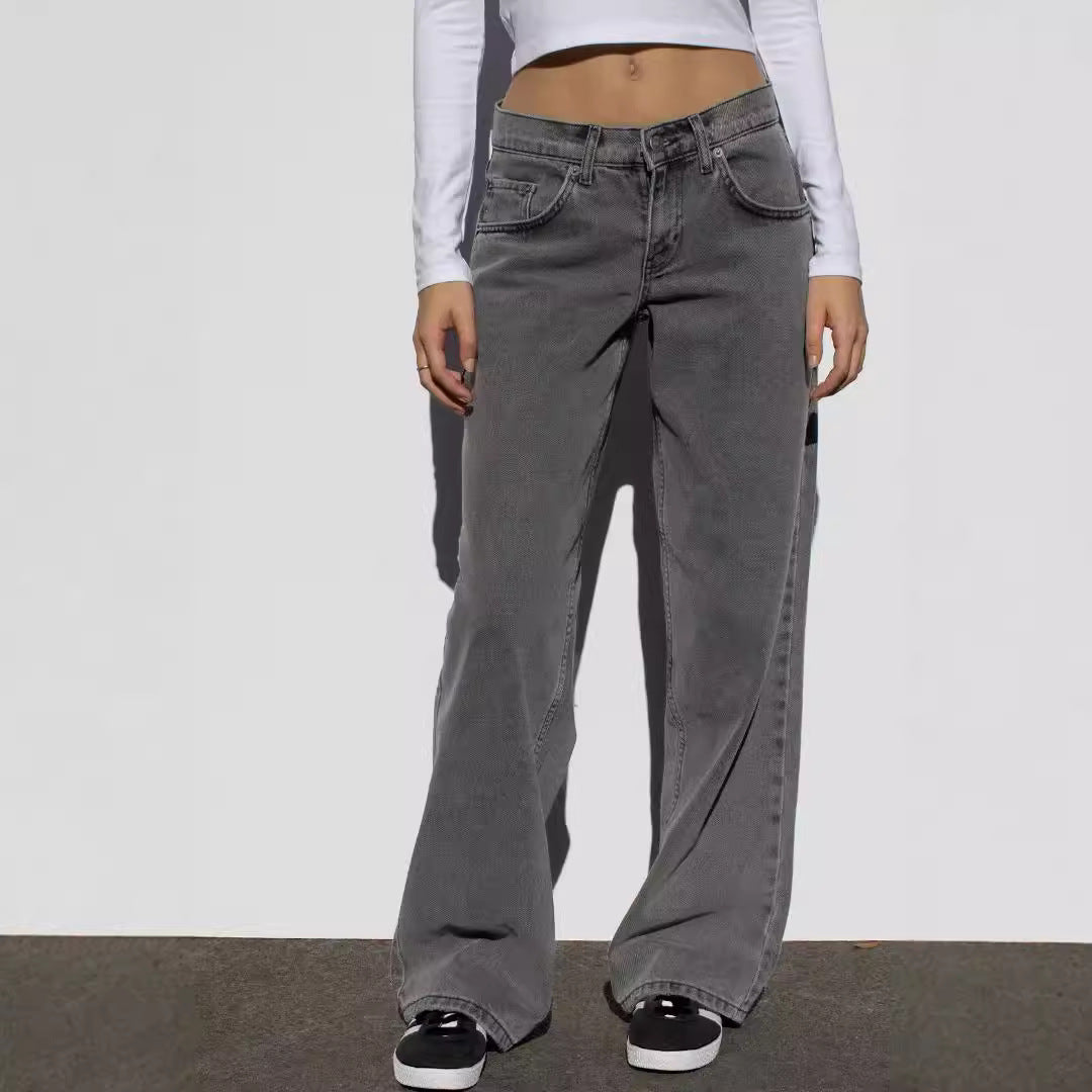 Washed-out Vintage Distressed Straight High Waist Wide Leg Women's Jeans