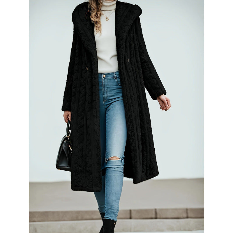 Women's Fashionable Long Solid Color Sleeve Hooded Coats