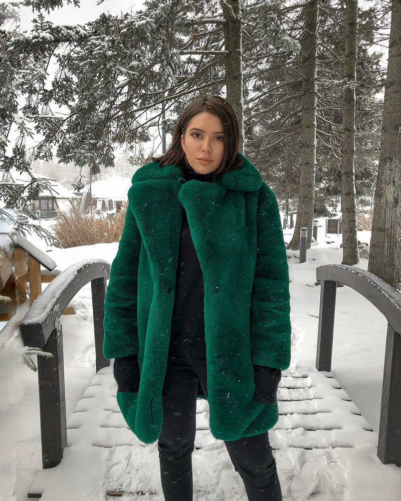 Colorful Fur Plush Warm Temperament Leisure Baggy Winter Padded Coats