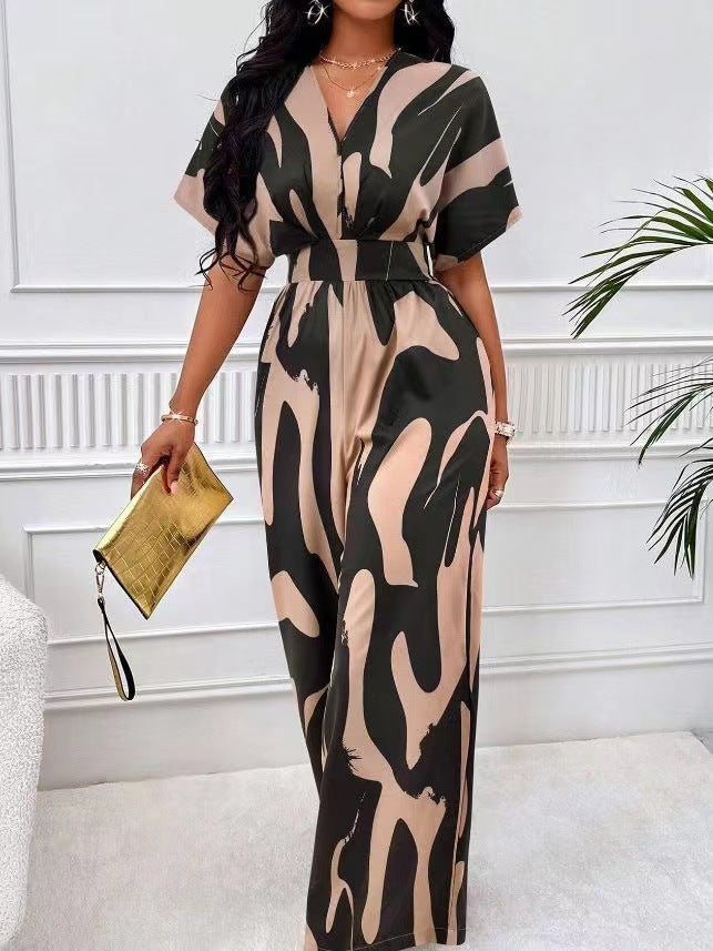 Women's Elegant Printed Batwing Sleeve Width Women's Jumpsuit/clothing