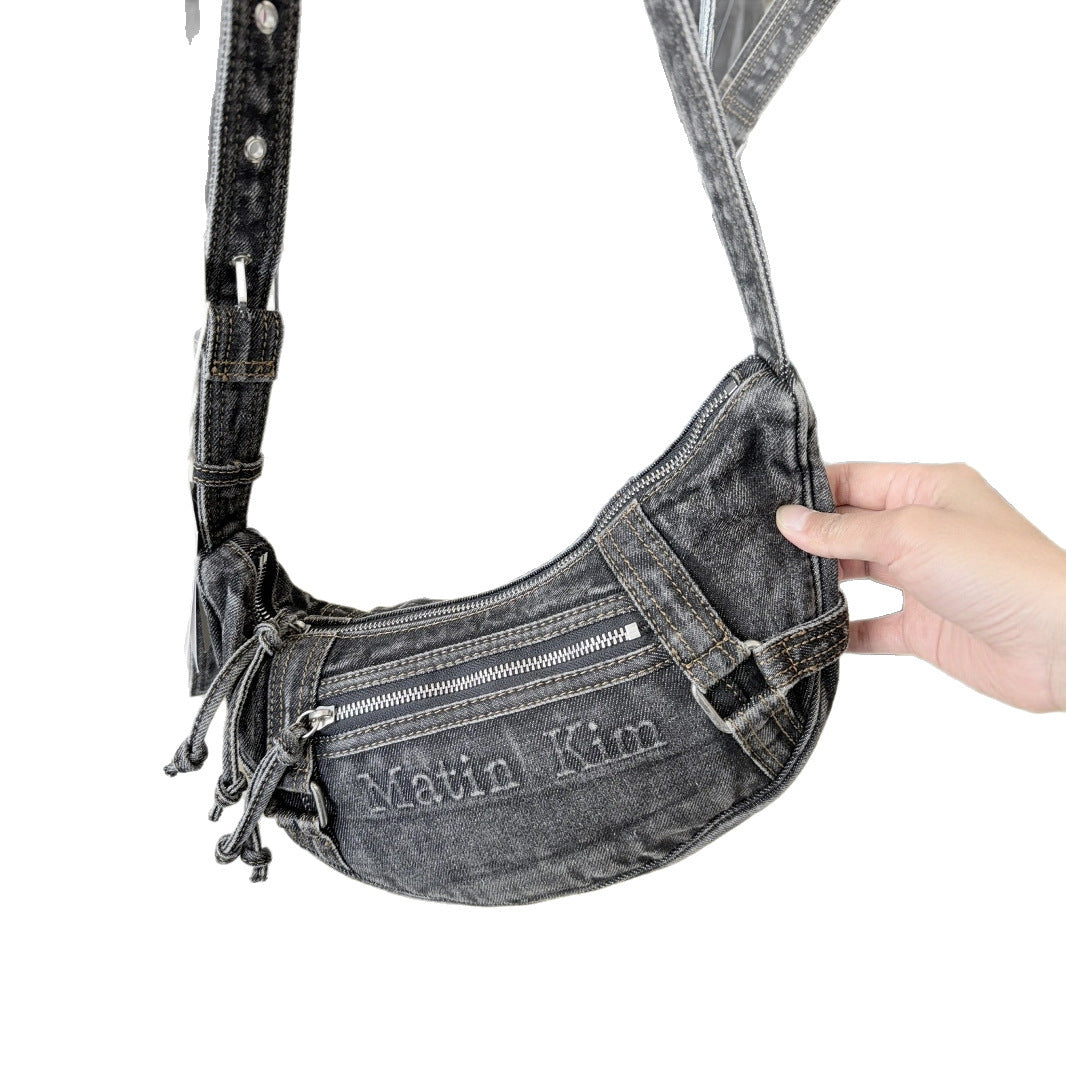 Women's Washed Denim Underarm Leisure Commute Shoulder Bags