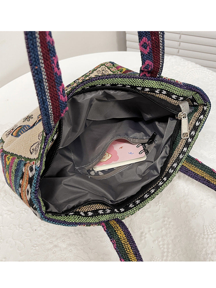 Women's Embroidered Canvas Ethnic Style Mummy Lunch Handbags