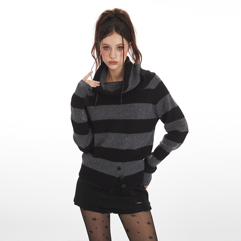 Women's Striped Hot Slim Autumn Pullover Cropped Sweaters