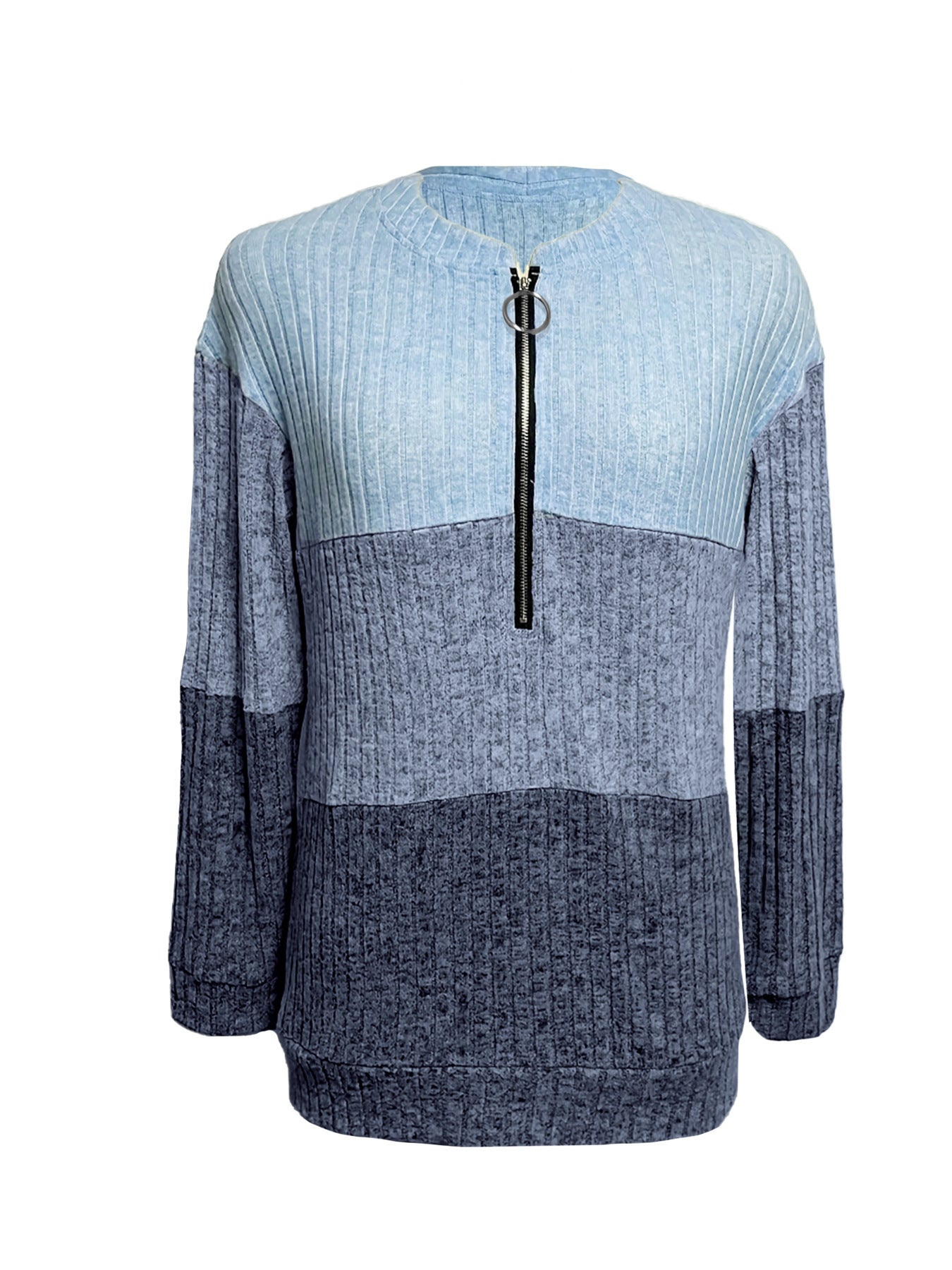 Women's Winter Zipper Color Contrast Patchwork Stand Collar Women's Sweater, Sweater