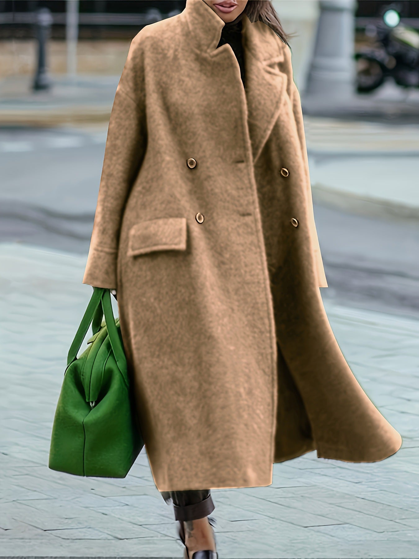 Long Woolen Solid Color Temperament Commute Coats