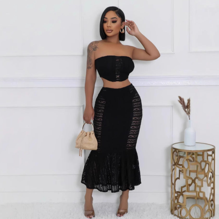 Women's Spring Sexy Tube High Waist Navel Fashion Casual Suit