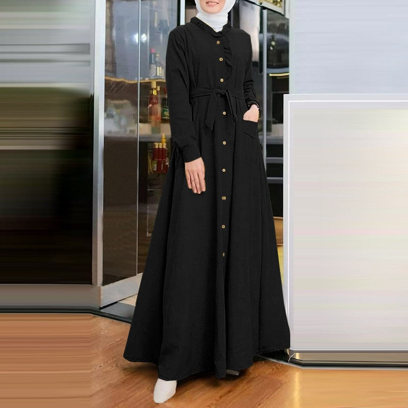 Women's Style Arab Temperament Pure Color Ruffled Dresses