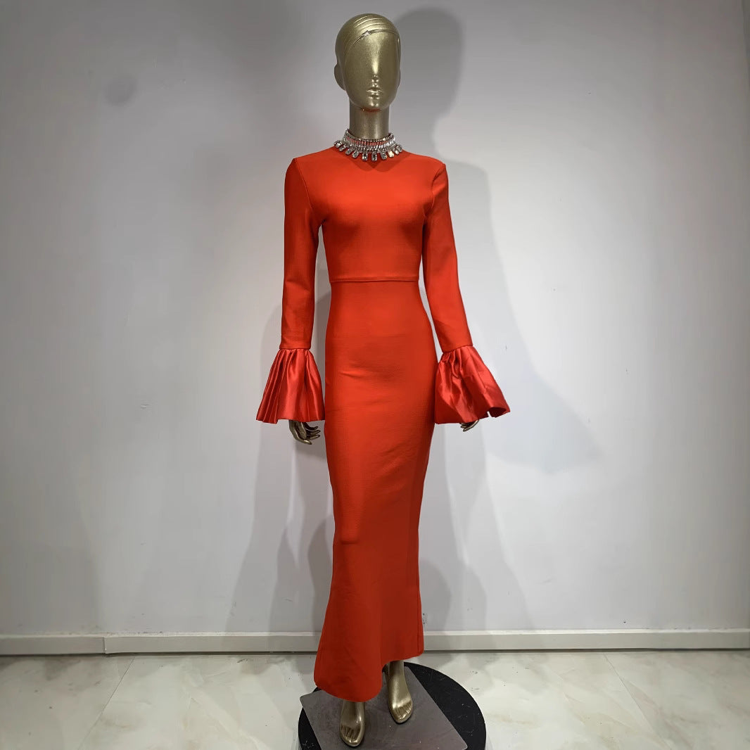 Dress Flared Long Sleeve Bandage Red Dresses