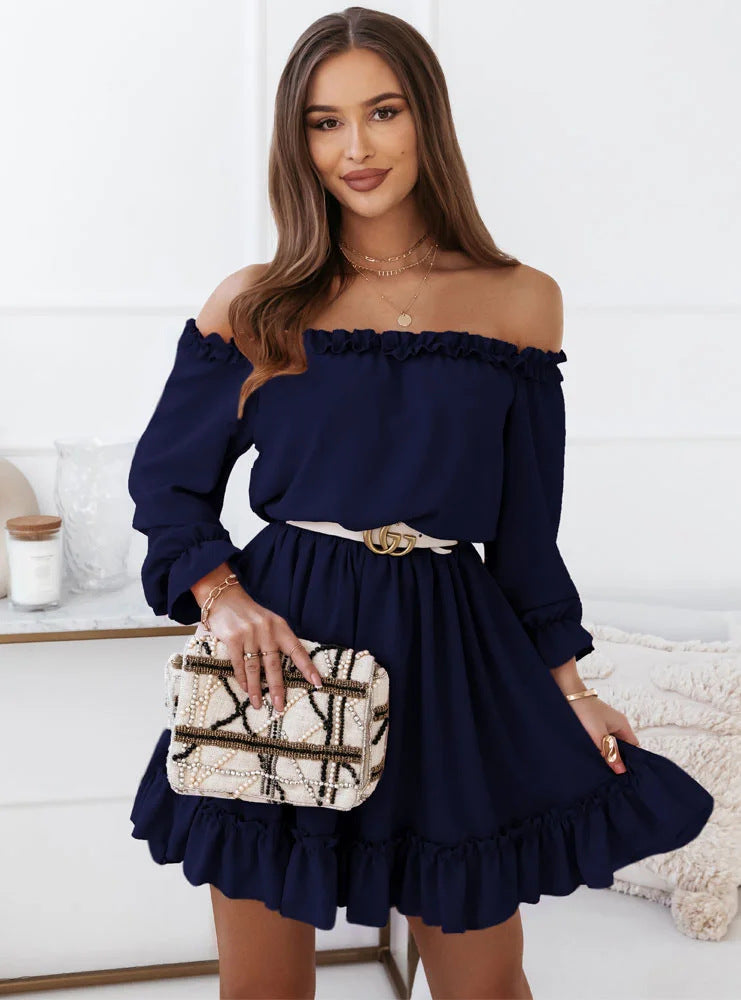 Women's Fashion Casual Solid Color Waist Dress