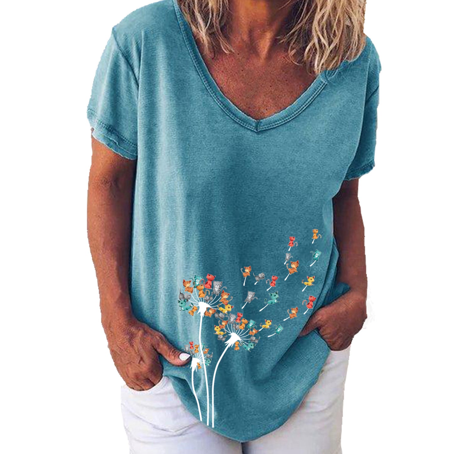 Women's Summer Creative Printing Collar Elegant Sleeve Women's T-shirt