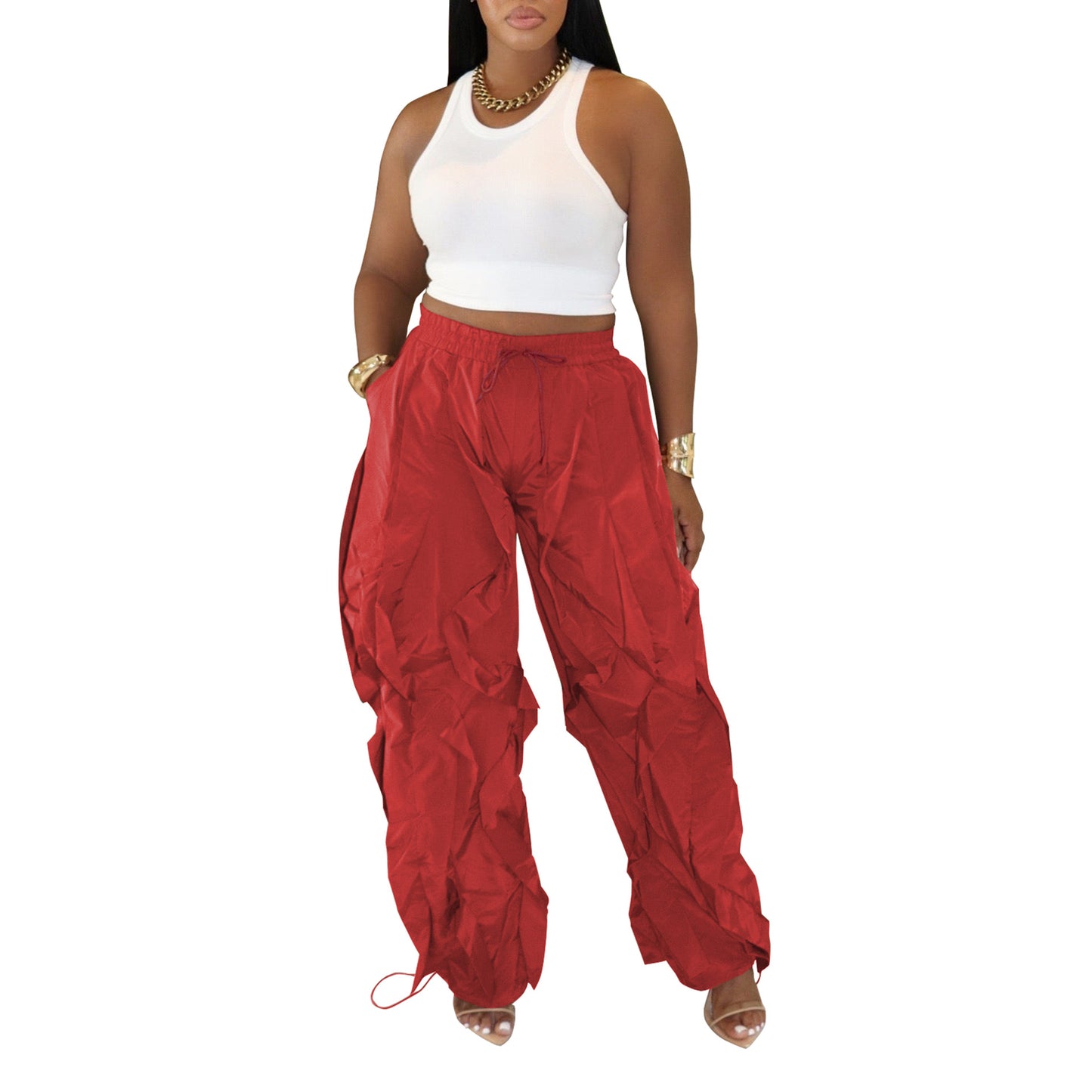 Women's Clothes Casual Wide Leg Stitching Lace Pants
