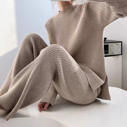 Women's Temperament Split Knitted Wide Leg Two-piece Suits