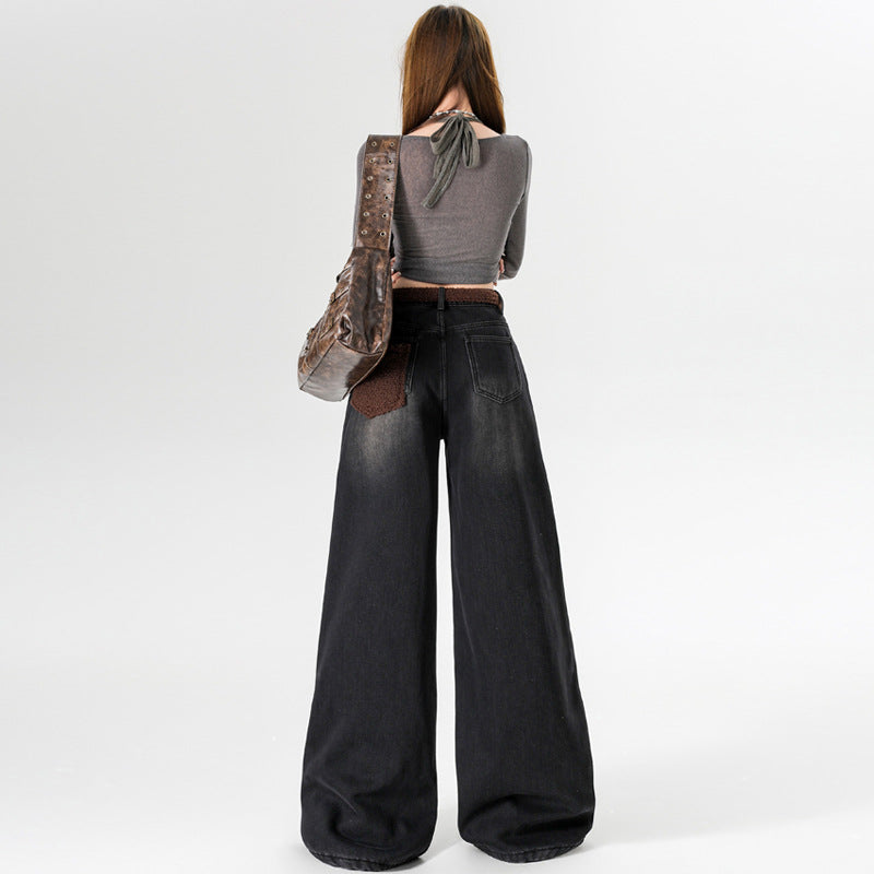 Women's Fleece-lined Thickening Wide Leg Retro Hot Style Jeans