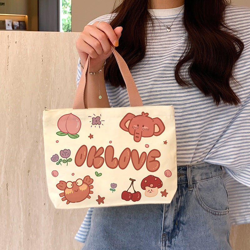 Women's Cute Cartoon Canvas Tutorial Lunch Size Handbags