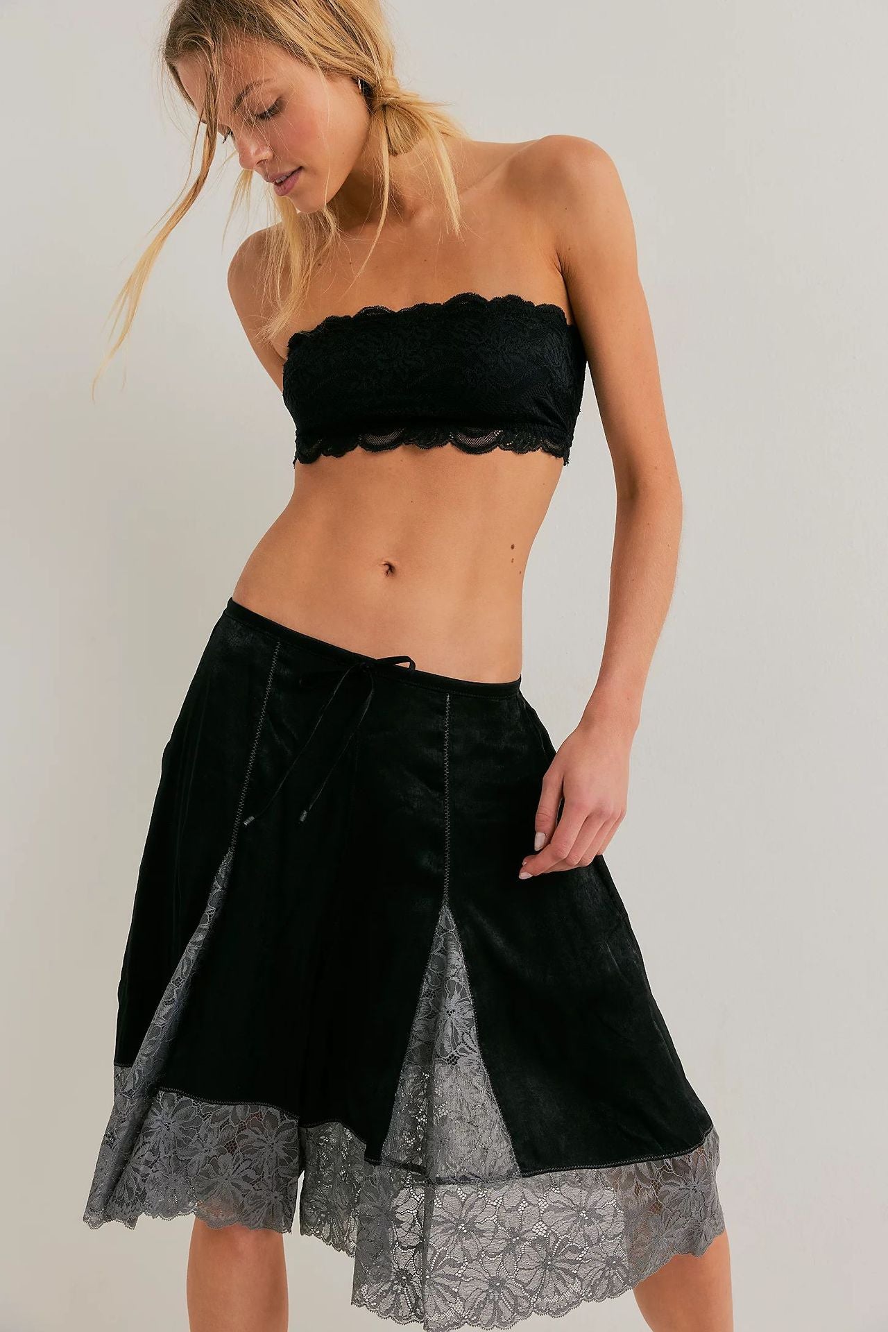 Women's Thin Satin Lace Sexy Cropped Solid Pants